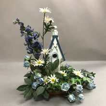 Load image into Gallery viewer, Distressed Wood Birdhouse with Blue Floral (15x12)
