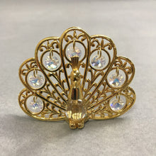 Load image into Gallery viewer, KG &amp; Co. Crystal Temptations 24K Gold Plated Peacock Spectra Swarovski Crystals (2")
