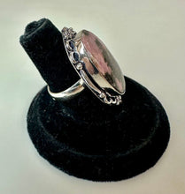 Load image into Gallery viewer, Silver Plated Rhodonite Ring sz 5, Adjustable
