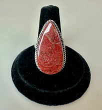 Load image into Gallery viewer, Silver Plated Red Picture Jasper Ring sz 7, Adjustable
