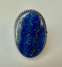 Load image into Gallery viewer, Silver Plated Lapis Lazuli Ring sz 6, Adjustable
