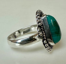 Load image into Gallery viewer, Silver Plated Teal Banded Agate Ring sz 9
