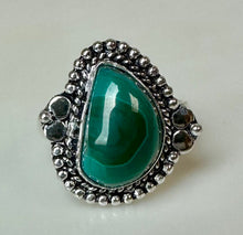 Load image into Gallery viewer, Silver Plated Teal Banded Agate Ring sz 9
