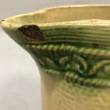 Load image into Gallery viewer, A E Hull Salt-Glazed Stoneware “Grazing Cow” Pitcher - Yelloware w/ Green (8")(As Is)
