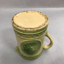 Load image into Gallery viewer, A E Hull Salt-Glazed Stoneware “Grazing Cow” Pitcher - Yelloware w/ Green (8")(As Is)
