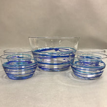 Load image into Gallery viewer, Glass 5 Piece Salad Bowl Set with Blue Swirls (8")
