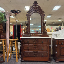Load image into Gallery viewer, Antique Walnut Dresser w/Mirror/Marble Top (87x40x21)
