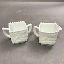 Load image into Gallery viewer, Westmoreland Hobnail Grape Milk Glass Creamer &amp; Sugar Bowl (5x3x3)
