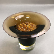 Load image into Gallery viewer, Vintage Amber Art Glass Bowl Vase with Amber Glass Flowers &amp; Confetti (7x8)
