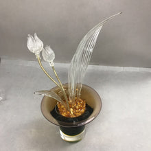 Load image into Gallery viewer, Vintage Amber Art Glass Bowl Vase with Amber Glass Flowers &amp; Confetti (7x8)
