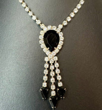 Load image into Gallery viewer, Vintage Black &amp; Clear Rhinestone Art Deco Waterfall Necklace As-Is (16")
