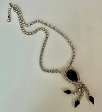 Load image into Gallery viewer, Vintage Black &amp; Clear Rhinestone Art Deco Waterfall Necklace As-Is (16")
