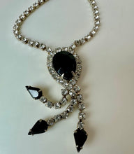 Load image into Gallery viewer, Vintage Black &amp; Clear Rhinestone Art Deco Waterfall Necklace As-Is (16")

