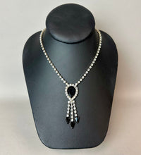 Load image into Gallery viewer, Vintage Black &amp; Clear Rhinestone Art Deco Waterfall Necklace As-Is (16")
