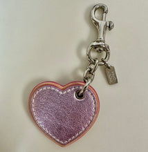 Load image into Gallery viewer, Vintage Coach Metallic Leather Y2K Heart Bag Charm Keychain (4")
