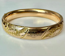 Load image into Gallery viewer, Antique Victorian MS&amp;C Gold Filled Etched Floral Repousse Hinged Bangle Bracelet (7" Inside Circumference)
