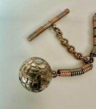 Load image into Gallery viewer, Antique B&amp;D Two-Tone Gold Filled Coil Watch Fob Chain w/ Spherical Charm (7")
