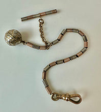Load image into Gallery viewer, Antique B&amp;D Two-Tone Gold Filled Coil Watch Fob Chain w/ Spherical Charm (7")
