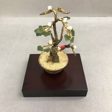 Load image into Gallery viewer, Vintage Hand Carved Jade and Mother of Pearl Bonsai Tree Sculpture On Wood Base (7") 2pcs

