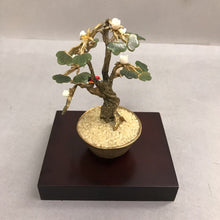 Load image into Gallery viewer, Vintage Hand Carved Jade and Mother of Pearl Bonsai Tree Sculpture On Wood Base (7") 2pcs
