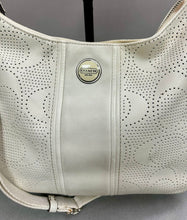 Load image into Gallery viewer, Coach Cream Signature Stripe Perforated Leather Hobo Bag Purse (10x15x5")
