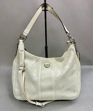 Load image into Gallery viewer, Coach Cream Signature Stripe Perforated Leather Hobo Bag Purse (10x15x5")
