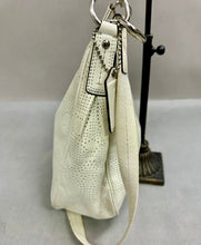 Load image into Gallery viewer, Coach Cream Signature Stripe Perforated Leather Hobo Bag Purse (10x15x5")
