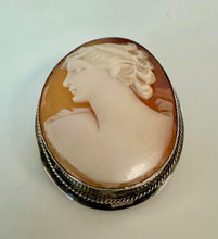 Load image into Gallery viewer, Antique 800 Silver Carved Shell Left Facing Cameo Brooch Pin w/ Pendant Bail (1.5")
