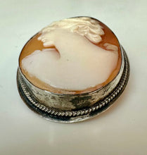 Load image into Gallery viewer, Antique 800 Silver Carved Shell Left Facing Cameo Brooch Pin w/ Pendant Bail (1.5")
