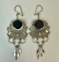 Load image into Gallery viewer, Vintage Sterling Hematite Candonga Metalwork Chandelier Earrings (3.5")
