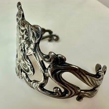 Load image into Gallery viewer, Vintage Art Nouveau Sterling Figural Woman Flourish Cuff Bracelet (34.2g)
