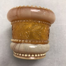 Load image into Gallery viewer, St. Clair Caramel Slag Glass Toothpick Holder - Beaded Holly (~2.5x2.75)
