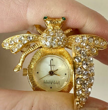 Load image into Gallery viewer, Vintage Joan Rivers Pave Crystal Queen Bee Watch Brooch Pin (1.25")

