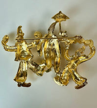 Load image into Gallery viewer, Vintage Jonette Goldtone Rhinestone Faux Pearl Clowns Brooch Pin (2.75")
