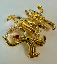 Load image into Gallery viewer, Vintage Jonette Goldtone Rhinestone Faux Pearl Clowns Brooch Pin (2.75")
