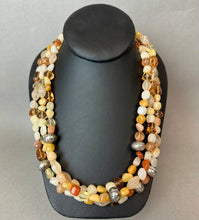 Load image into Gallery viewer, Coldwater Creek Carnelian Quartz Silvertone Bead Triple Strand Necklace (22")
