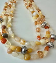 Load image into Gallery viewer, Coldwater Creek Carnelian Quartz Silvertone Bead Triple Strand Necklace (22")
