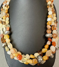Load image into Gallery viewer, Coldwater Creek Carnelian Quartz Silvertone Bead Triple Strand Necklace (22")
