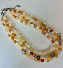 Load image into Gallery viewer, Coldwater Creek Carnelian Quartz Silvertone Bead Triple Strand Necklace (22")
