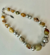 Load image into Gallery viewer, Coldwater Creek Jasper Agate Silvertone Chunky Bead Necklace (22")
