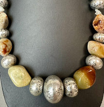 Load image into Gallery viewer, Coldwater Creek Jasper Agate Silvertone Chunky Bead Necklace (22")
