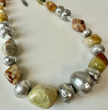 Load image into Gallery viewer, Coldwater Creek Jasper Agate Silvertone Chunky Bead Necklace (22")
