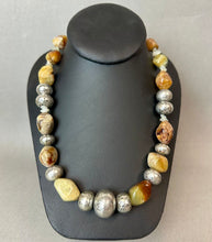 Load image into Gallery viewer, Coldwater Creek Jasper Agate Silvertone Chunky Bead Necklace (22")
