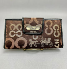 Load image into Gallery viewer, Coach Dark Brown Signature Print Canvas Long Wallet Clutch NWOT (4x7.5")
