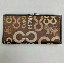 Load image into Gallery viewer, Coach Dark Brown Signature Print Canvas Long Wallet Clutch NWOT (4x7.5")

