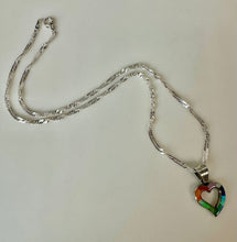 Load image into Gallery viewer, Sterling Multi-Stone Inlay Heart Pendant on 16" Singapore Chain Necklace (Signed)
