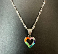 Load image into Gallery viewer, Sterling Multi-Stone Inlay Heart Pendant on 16" Singapore Chain Necklace (Signed)

