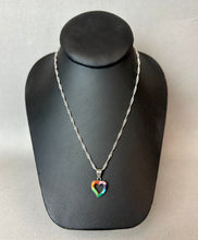 Load image into Gallery viewer, Sterling Multi-Stone Inlay Heart Pendant on 16" Singapore Chain Necklace (Signed)
