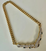 Load image into Gallery viewer, Vintage Goldtone Chunky Chain Clear &amp; Jeweltone Rhinestone V Necklace (16")
