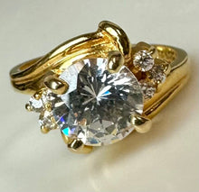 Load image into Gallery viewer, Gold Electoplated Sterling CZ Engagement Ring sz 7
